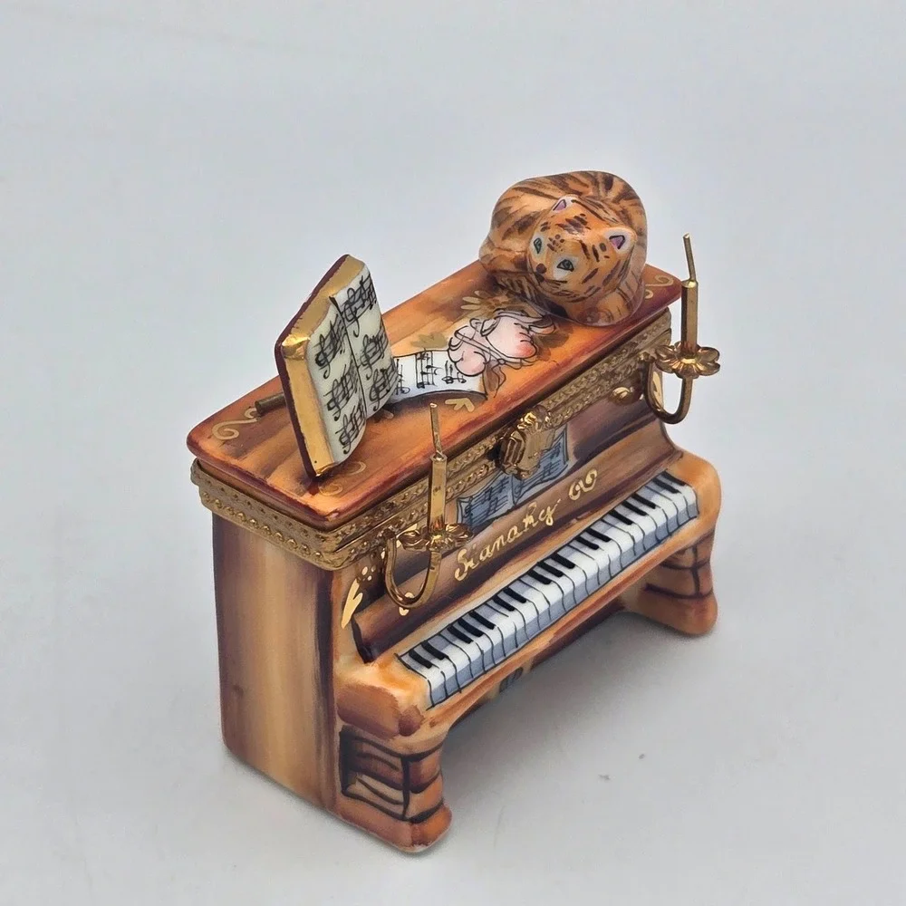 Vintage Limoges Trinket Box Piano Cat Candelabra Ballerina La Gloriette Painted